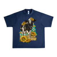 Navy Sunflowers Cow Urban Heavy Tee - texasbilliewilder