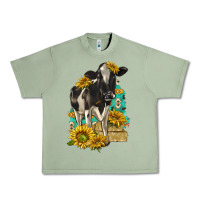 Oil Green Sunflowers Cow Urban Heavy Tee - texasbilliewilder