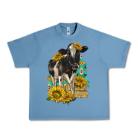 Pebble Blue Sunflowers Cow Urban Heavy Tee - texasbilliewilder