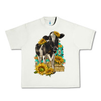 Pistachio Sunflowers Cow Urban Heavy Tee - texasbilliewilder
