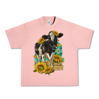 Salmon Sunflowers Cow Urban Heavy Tee - texasbilliewilder
