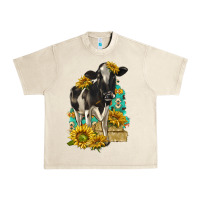 Sandshell Sunflowers Cow Urban Heavy Tee - texasbilliewilder