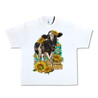 White Sunflowers Cow Urban Heavy Tee - texasbilliewilder