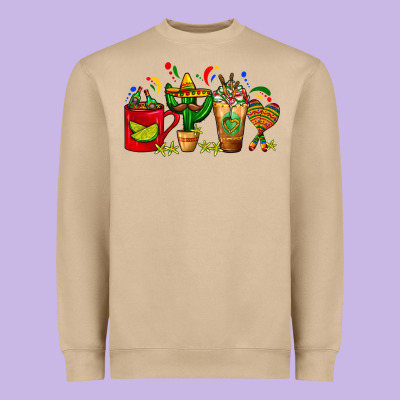 Mexico Coffee Cups With Cactus Sombrero And Maraca Heavyweight Sweatshirt Designed By Fadigitalartstudio