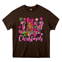 Chocolate Brown pink christmas joy black woman Heavy Core Tee - MaliasSmallBusiness