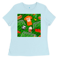 Baby Blue soccer ball uniform and shoes seamless pattern Ladies Tee - BundleAndBundleShop