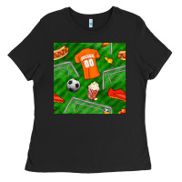 Black soccer ball uniform and shoes seamless pattern Ladies Tee - BundleAndBundleShop