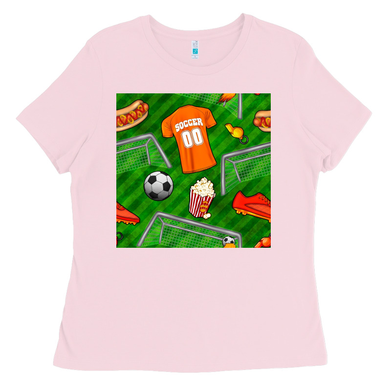 Soccer Ball Uniform And Shoes Seamless Pattern Ladies Tee by BundleAndBundleShop | Teevron