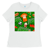 White soccer ball uniform and shoes seamless pattern Ladies Tee - BundleAndBundleShop