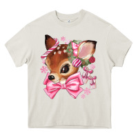 Cream reindeer head christmas Heavy Core Tee - MaliasSmallBusiness