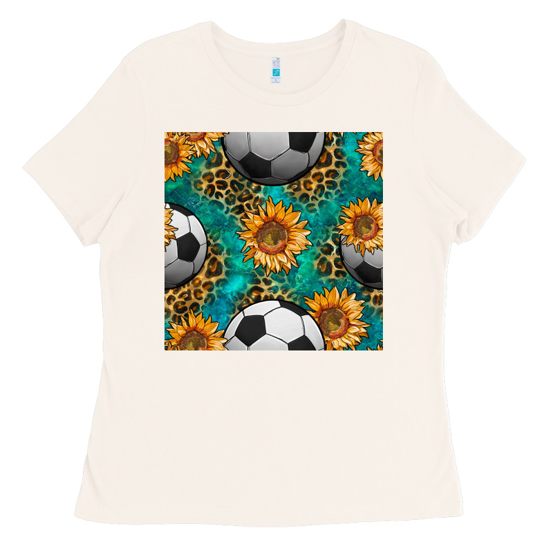Soccer Balls And Sunflowers With Leopard And Gemstone Seamless Pattern Ladies Tee by BundleAndBundleShop | Teevron