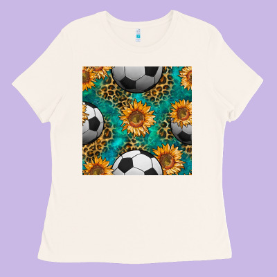 Soccer Balls And Sunflowers With Leopard And Gemstone Seamless Pattern Ladies Tee Designed By Bundleandbundleshop