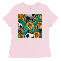 Bubblegum Pink soccer balls and sunflowers with leopard and gemstone seamless pattern Ladies Tee - BundleAndBundleShop