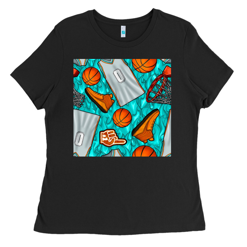 Basketball Uniform And Hoop Seamless Pattern Ladies Tee by BundleAndBundleShop | Teevron