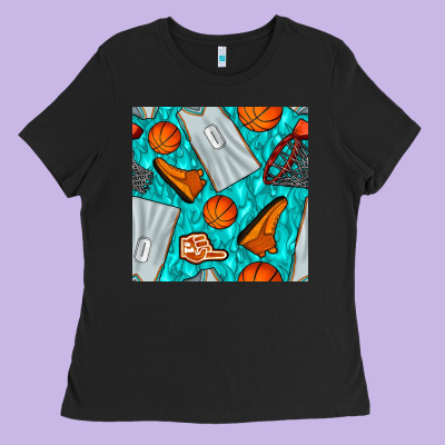 Basketball Uniform And Hoop Seamless Pattern Ladies Tee Designed By Bundleandbundleshop