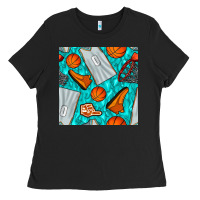 Black basketball uniform and hoop seamless pattern Ladies Tee - BundleAndBundleShop
