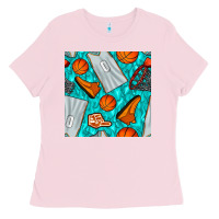 Bubblegum Pink basketball uniform and hoop seamless pattern Ladies Tee - BundleAndBundleShop
