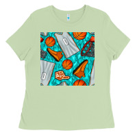 Matcha basketball uniform and hoop seamless pattern Ladies Tee - BundleAndBundleShop