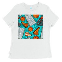 White basketball uniform and hoop seamless pattern Ladies Tee - BundleAndBundleShop