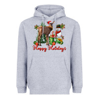 Heather Grey happy holidays baby deer Heavyweight Hoodie - LillyAllenDesigns