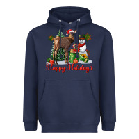Navy happy holidays baby deer Heavyweight Hoodie - LillyAllenDesigns