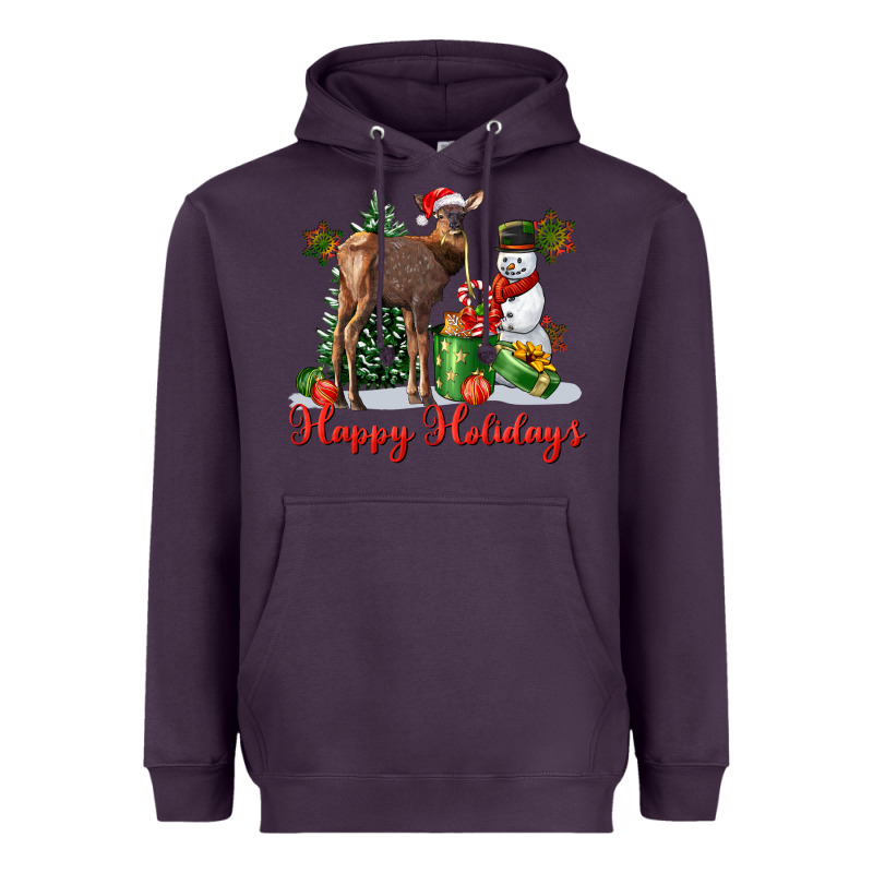 Happy Holidays Baby Deer Heavyweight Hoodie by LillyAllenDesigns | Teevron