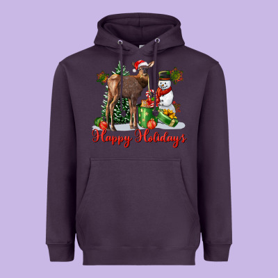 Happy Holidays Baby Deer Heavyweight Hoodie Designed By Lillyallendesigns