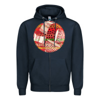 Navy african fabric pattern round earrings 2 Zipper Hoodie - BundleAndBundleShop