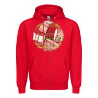 Red african fabric pattern round earrings 2 Zipper Hoodie - BundleAndBundleShop