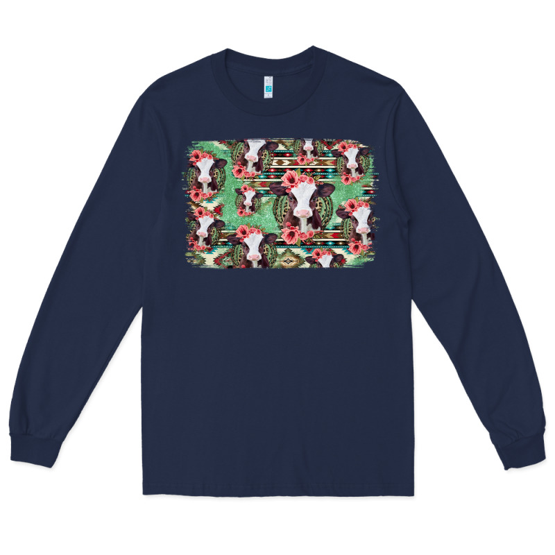 Baby Cow Floral Aztec Background Long Sleeve Tee by Jasminsmagicworld | Teevron