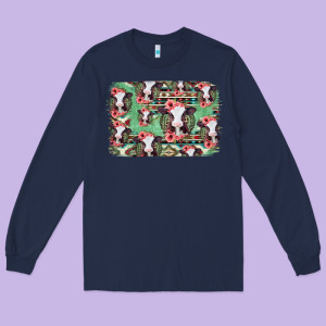 Baby Cow Floral Aztec Background Long Sleeve Tee Designed By Jasminsmagicworld