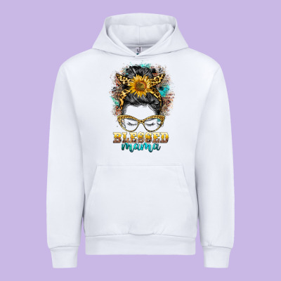 Blessed Mama Messy Bun Urban Hoodie Designed By Barkaloodesign