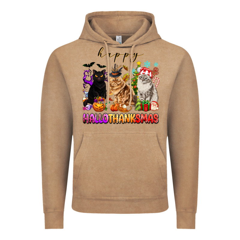 Happy Hallothanksmas Cats Vintage Hoodie by texasbilliewilder | Teevron