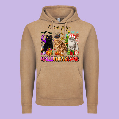 Happy Hallothanksmas Cats Vintage Hoodie Designed By Texasbilliewilder