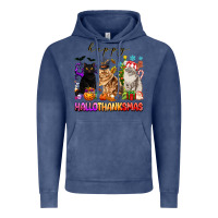 Vintage Denim happy hallothanksmas cats Vintage Hoodie - texasbilliewilder