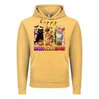 Vintage Mustard happy hallothanksmas cats Vintage Hoodie - texasbilliewilder