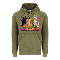 Vintage Olive happy hallothanksmas cats Vintage Hoodie - texasbilliewilder