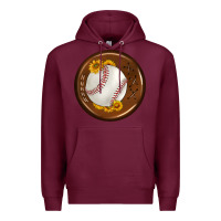Burgundy baseball with sunflower round earrings Premium Hoodie - BundleAndBundleShop