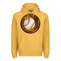 Mustard baseball with sunflower round earrings Premium Hoodie - BundleAndBundleShop