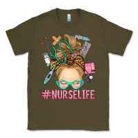 Army Green blonde messy bun nurse life Classic Tee - RanaPortraitStore
