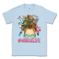 Dusty Blue blonde messy bun nurse life Classic Tee - RanaPortraitStore