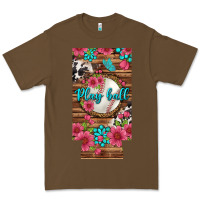 Cacao Play Ball Baseball With Pink Flowers 12 Oz Slim Can Cooler Premium Tee - BundleAndBundleShop