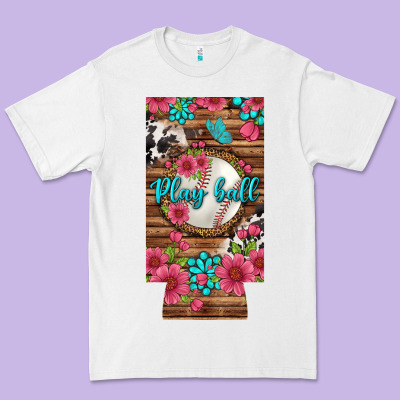 Play Ball Baseball With Pink Flowers 12 Oz Slim Can Cooler Premium Tee Designed By Bundleandbundleshop