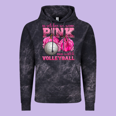 In October We Wear Pink And Watch Volleyball Vintage Hoodie Designed By Texasbilliewilder