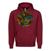 Burgundy african fabric pattern round earrings 3 Zipper Hoodie - BundleAndBundleShop