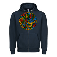 Navy african fabric pattern round earrings 3 Zipper Hoodie - BundleAndBundleShop