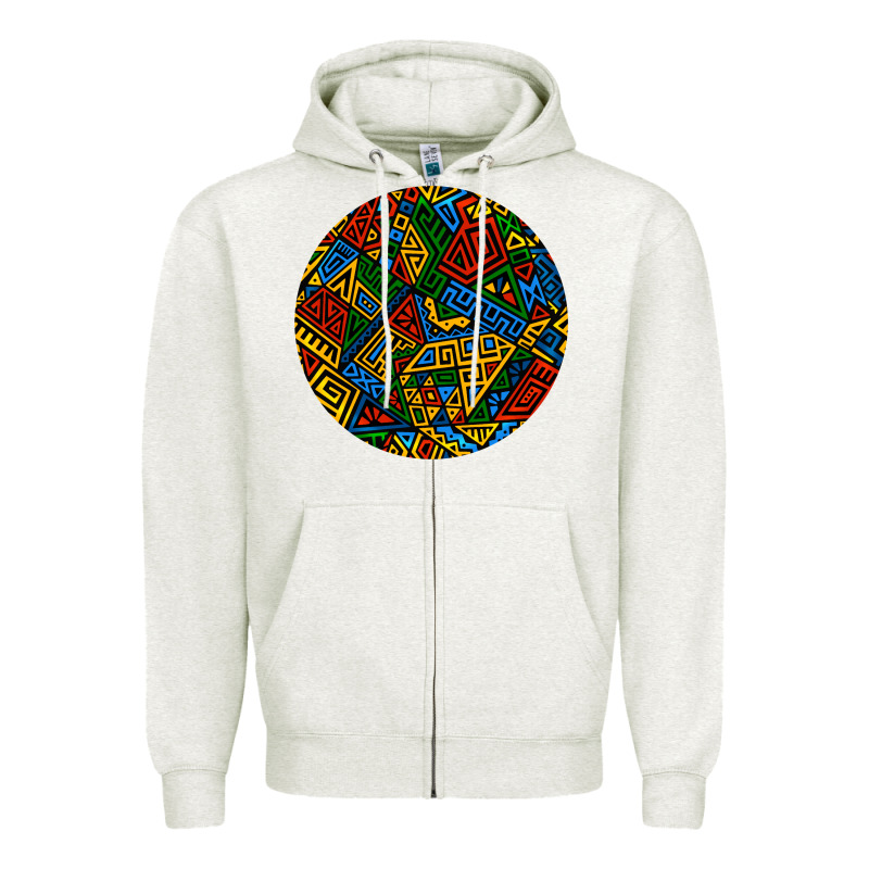 African Fabric Pattern Round Earrings 3 Zipper Hoodie by BundleAndBundleShop | Teevron