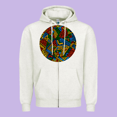 African Fabric Pattern Round Earrings 3 Zipper Hoodie Designed By Bundleandbundleshop