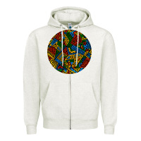 Oatmeal Heather african fabric pattern round earrings 3 Zipper Hoodie - BundleAndBundleShop