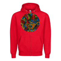 Red african fabric pattern round earrings 3 Zipper Hoodie - BundleAndBundleShop